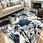 Shu Cotton Fleece tropical leaf jacquard rug, navy and off-white, non-slip washable thick carpet for living room, bedroom, kids room and hotel